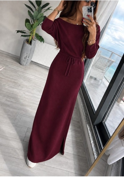 Suma Kadın Uzun Viskon Elbise Modanna Yakalı Belden Bağcıklı Yırtmaçlı Bordo Suma Kadın Uzun Viskon Elbise Modanna Yakalı Belden Bağcıklı Yırtmaçlı Bordo