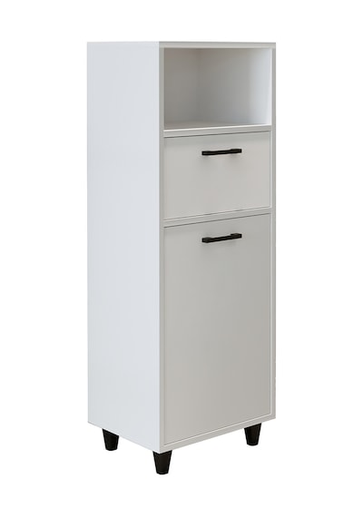 Çamaşır Sepetli Banyo Dolabı, Çok Amaçlı Çekmeceli Dolap 45 Cm Mat Beyaz