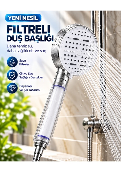 Çok Fonksiyonlu Filtreli Duş Başlığı 6 Farklı Sprey Modu Büyük Panel Beyaz - Lisinya Çok Renkli