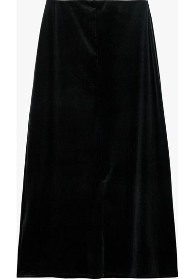Koton Normal Bel Rahat Kalıp Kloş Midi Kadife Etek Siyah 7wak10282ek