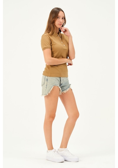 Msw Kadın Kısa Kollu Regular Fit Polo Yaka T-shirt Camel