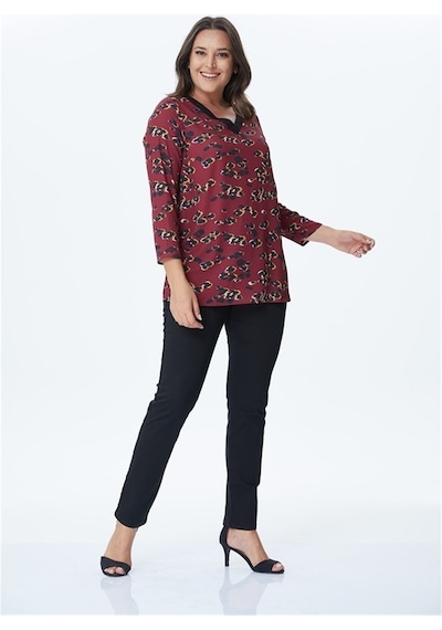 Myline Kadın V Yaka Ribanalı Bluz 34174 Bordo