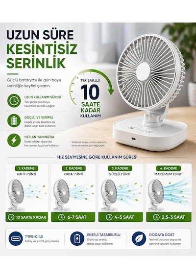 Masaüstü Vantilatör 120 Otomatik Döner Başlık 4 Kademeli Hız Sessiz Mini Fan, Taşınabilir, Uzun Süre Kullan