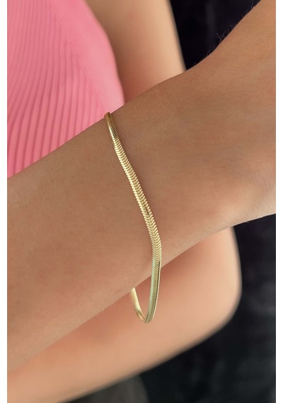 14 Ayar Altın Omega Kilit Detaylı Balıksırtı Bileklik 2,50 Mm Sarı Sarı Altın