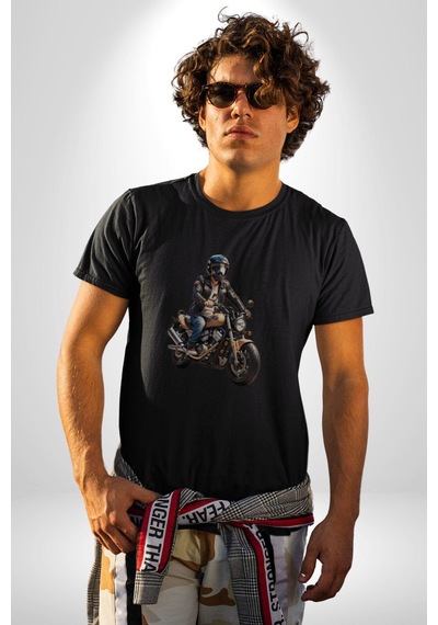 Kask Motorsiklet Dünya Turu Unisex Unisex Siyah Organik Baskılı T-shirt Penye Yüksek Kalite Siyah