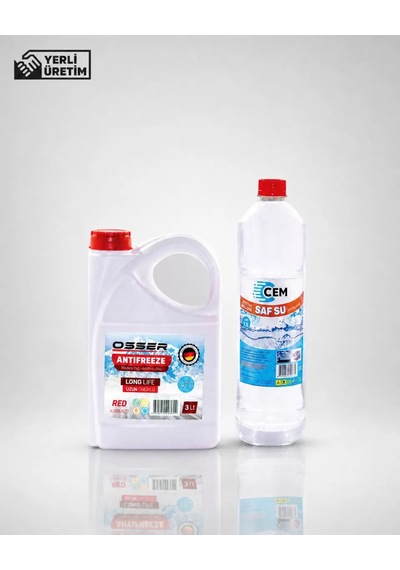 Cem Car Care Saf Su Ütü Ve Akü Suyu 1 Lt , Osser Antifriz 3 Lt Kırmızı-42 Derece