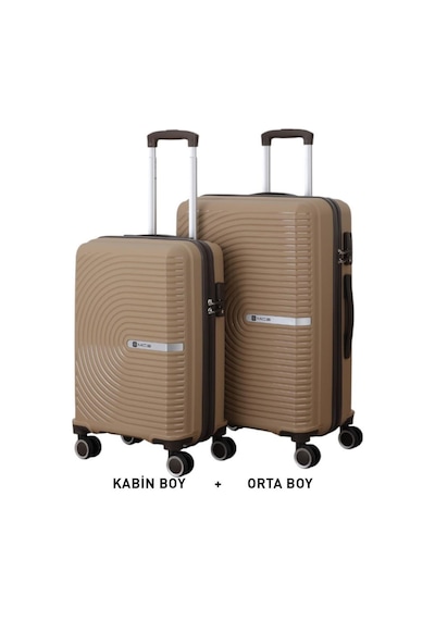 Mçs Bavul Orta Ve Kabin 2li Set Kırılmaz Silikon Valiz V374 Şamp/acıkahve Şampanya