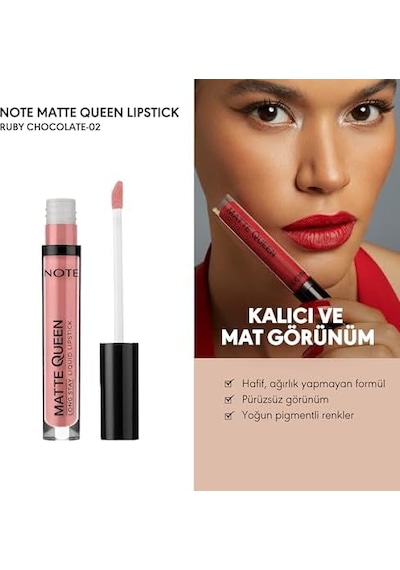 Lipstick 02 Ruby Chocolate Kalıcı Likit Ruj, Pembe 0
