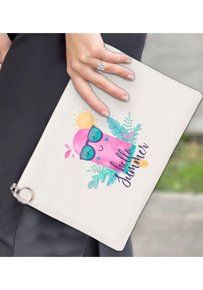 Bk Gift Yaz Temalı-5 Astarlı Portföy Çanta 30x21cm, Baskılı El Çantası, Organizer Çanta Çok Renkli
