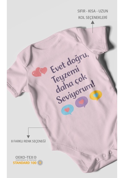 Morivokids Evet Doğru, Teyzemi Daha Çok Seviyorum Kısa Kollu Bebek Body %100 Pamuk Bebe Pembe