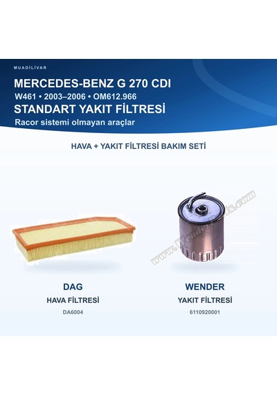 Mercedes Benz G W461 Hava+yakıt Filtre Bakım Seti