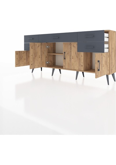 Arges Konsol Tek Raflı 5 Çekmeceli 4 Kapaklı 176x30x83 Çam-çam/antrasit Çam/antrasit Arges Konsol Tek Raflı 5 Çekmeceli 4 Kapaklı 176x30x83 Çam-çam/antrasit Çam/antrasit