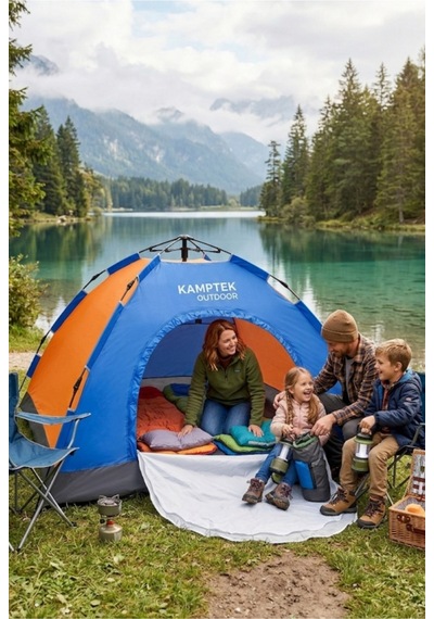 Kamptek Outdoor 8 Kişilik Otomatik Kurulum Kamp Doğa Deprem Acil Durum Çadırı 250x250x165 Cm Çok Renkli