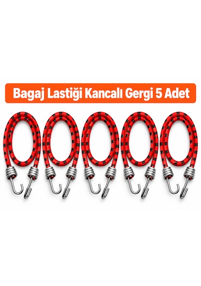 Bagaj Lastiği Kancalı Gergi 5 Adet / 2 Metre / Kırmızı-siyah Renk Kırmızı - Siyah