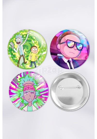 Rick And Morty Anime Animasyon Çanta Süsü Rozet İğneli Buton Rozet Seti 3 Adet Çok Renkli