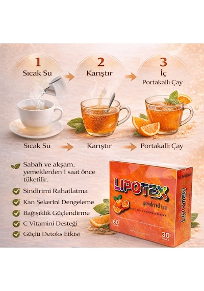 Lipotex Bitkisel Detox Çay Toz Saşe Çay 60’lı 30 Günlük Sabah Akşam Kullanım