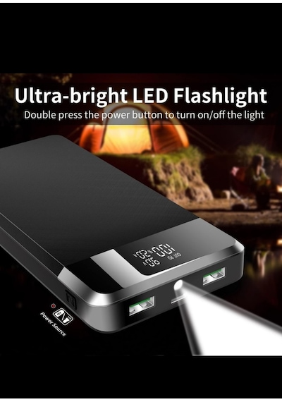 Powerbank Taşınabilir Şarj Cihazı Batarya 20.000 Mah Işıklı siyah