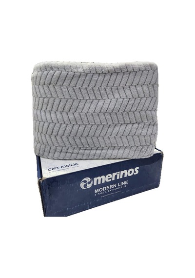 Merinos Modernline Çift Kişilik 3 Parça Sense Battaniye Seti Gri Gri