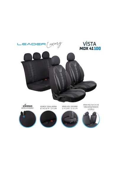 Ford Focus 4 Lüx Deri Detaylı Oto Koltuk Kılıfı Ön Arka Takım Vista Siyah