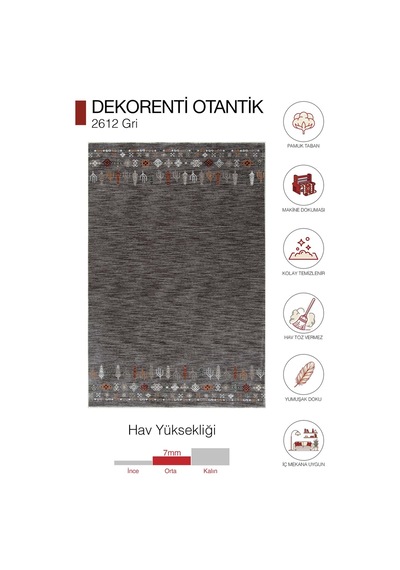 Dekorenti Otantik 2612 Gri Halı Vintage Etnik Desenli Gri Halı