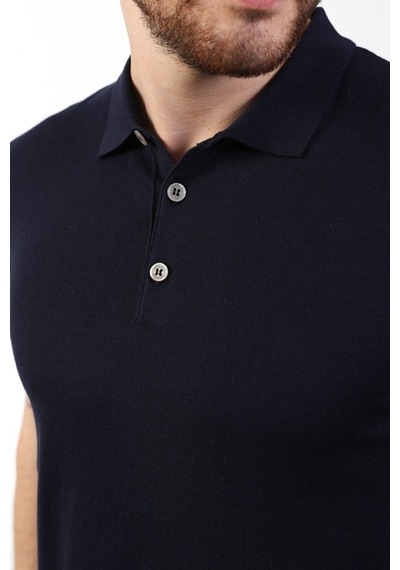 Ferraro Lacivert Polo Yaka Düz Renk Erkek Pamuk Triko T-Shirt-Lacivert
