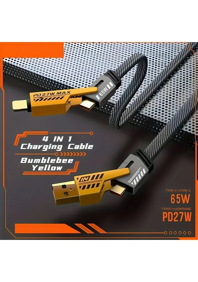 65w Usb Tip C Kablo 4'ü 1 Arada Pd 27w Hızlı Şarj Veri Kablosu Apple Uyumlu iPhone  15 14 13 4 İn 1 Cable 1m