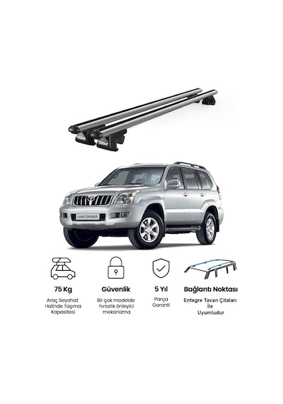 Venüs Toyota Land Cruiser 1997-2008 Uyumlu Gri Ara Atkı Port Bagaj Tavan Barı