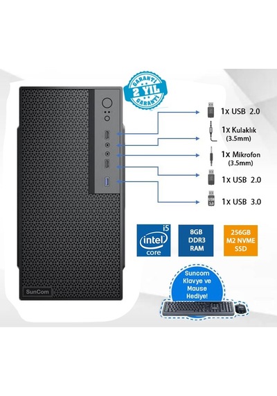 Suncom Force SC3-110 i5-4460 8 GB 256 GB SSD Dos Masaüstü Bilgisayar