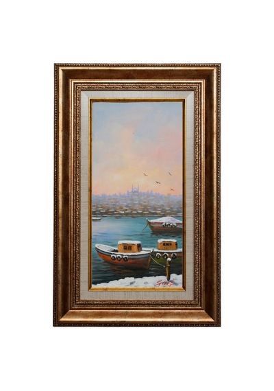 Karlı İstanbul Kıyısı Ve Balıkçı Tekneleri Yağlı Boya Tablo