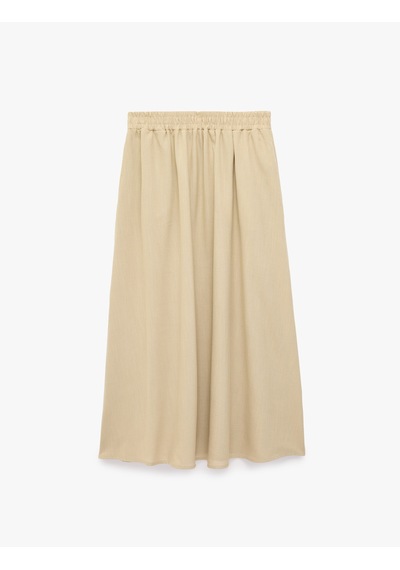 Koton Keten Görünümlü Beli Lastikli Loose Fit Kloş Etek Bej 6sak70241pw Ekru