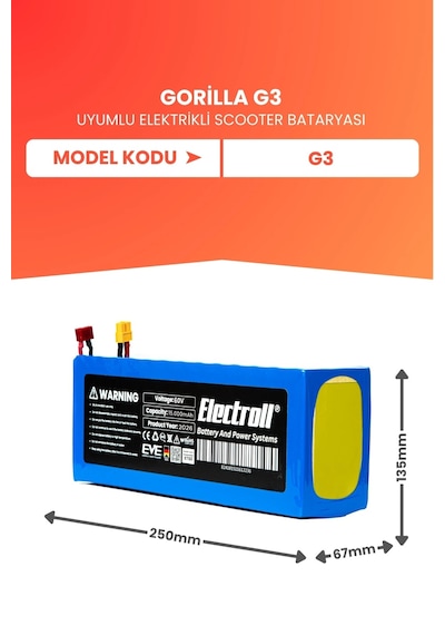 Gorilla G3 Uyumlu Batarya Yüksek Kapasite 60v 15.000mah Elektrikli Scooter Bataryası Çok Renkli