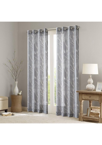 Averil Sheer Kuş Pencere Panel, Sentetik, Gri, 84" Panel