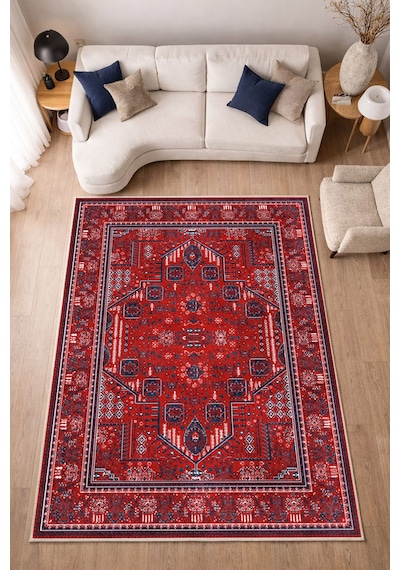 STY Home Bordo Dijital Baskı Halı Kaymaz Tabanlı Yıkanabilir Halı Yolluk Salon Halısı119