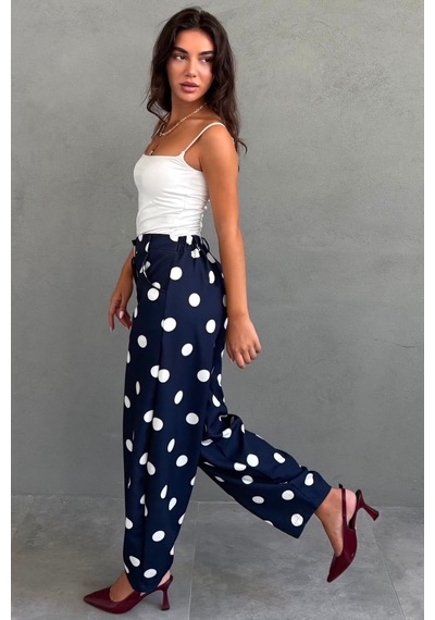 Madmext Lacivert Puantiyeli Beli Lastikli Balon Kadın Pantolon Mg2886