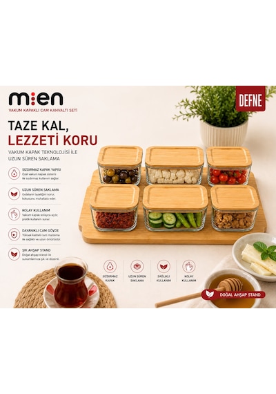 Mien Bambu Kapaklı Cam Kahvaltı Seti Şeffaf