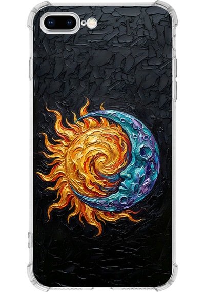 Apple Uyumlu iPhone 8 Plus İle Köşe Korumalı Kılıf Metamorfoz Kozmik Dans Tasarımlı Uv Baskılı Şeffaf