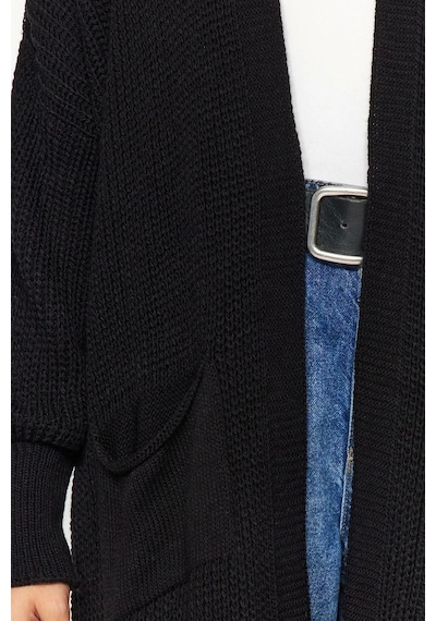 Frm Kadın Moda Şık Uzun V Yaka Regular Maxi Basic Triko Hırka Siyah