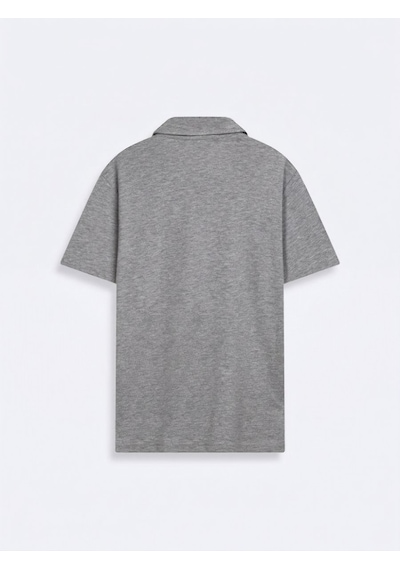 LTB Fermuarlı Pike Polo Yaka Gri T-shırt