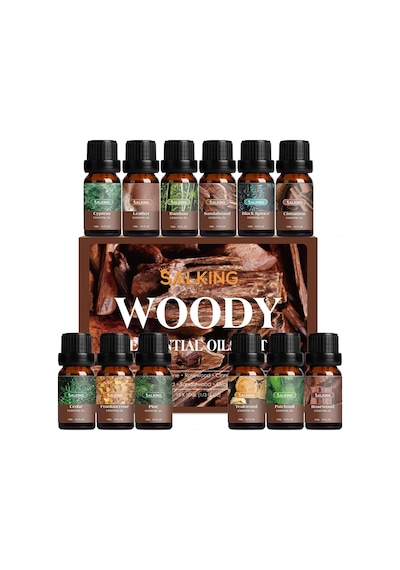Salking Odunsu Uçucu Yağ Seti 12x10ml, Aroma Terapisi, Doğal Koku Yağları
