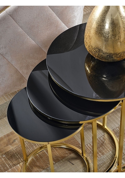 3' Lü Siyah Gold Metal Sehpa