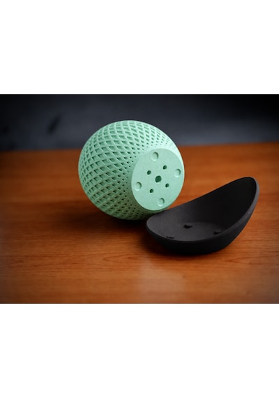 3d Baskı Küre Saksı - Kafes Dokulu İki Parçalı Dekoratif Saksı - Mint-siyah