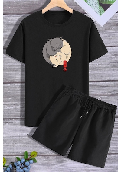 Uyguntarz Tasarım Şort T-shirt Eşofman Takımı Siyah
