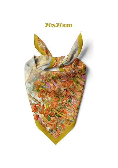 Süsen Bahçesi Koyu Hardal Desen 70 70cm Bandana/fular Çok Renkli