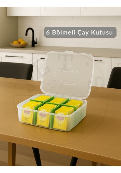 6 Bölmeli Çay Kutusu Şeffaf Çay Kabı Plastik Poşet Çay Kutusu Bpa Free Beyaz