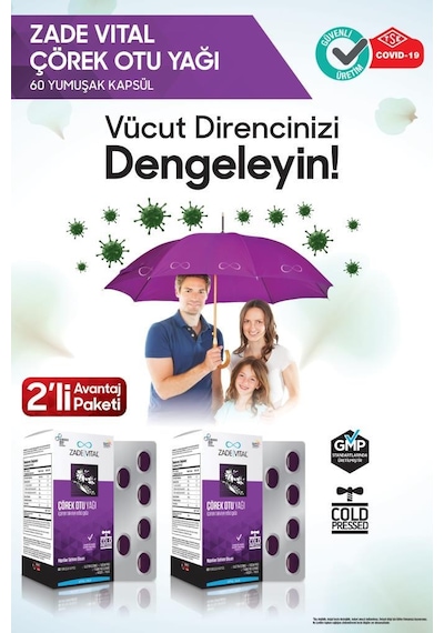 Zade Vital Çörek Otu Yağı 60 Yumuşak Kapsül - Blister X2 2'Li Av