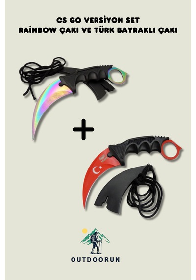 Cs Go Versiyon Set Rainbow Kamp Çakı ve Türk Bayraklı Kamp Çakı Kırmızı Metalik