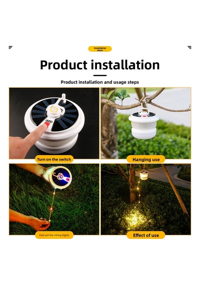 10 Metre Led Rgb Işıklı Solar Kamp Lambası 4 Modlu - 3 Renkli Alt Aydınlatmalı Taşınabilir Kamp Feneri