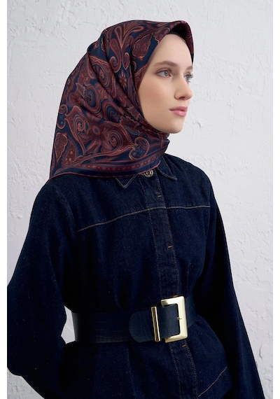 Armine Sura İpek Eşarp Lacivert - Bordo