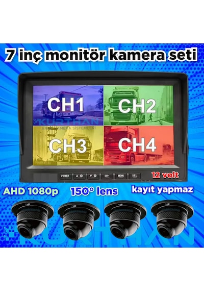 Kayıtsız 7 İnç Monitör Ve 4 Adet Ahd 1080p Go-1058 Kamera 12 V