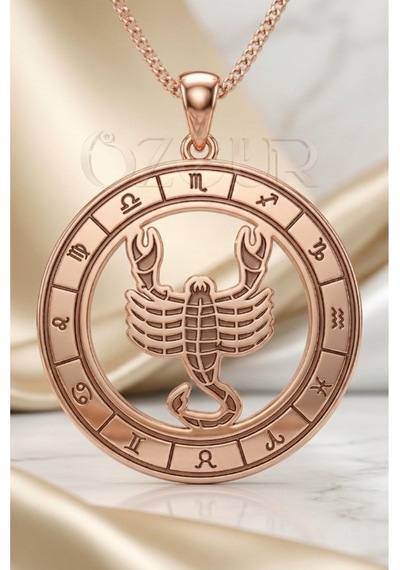 925 Ayar Gümüş Akrep Burç Kolye Rose Gold